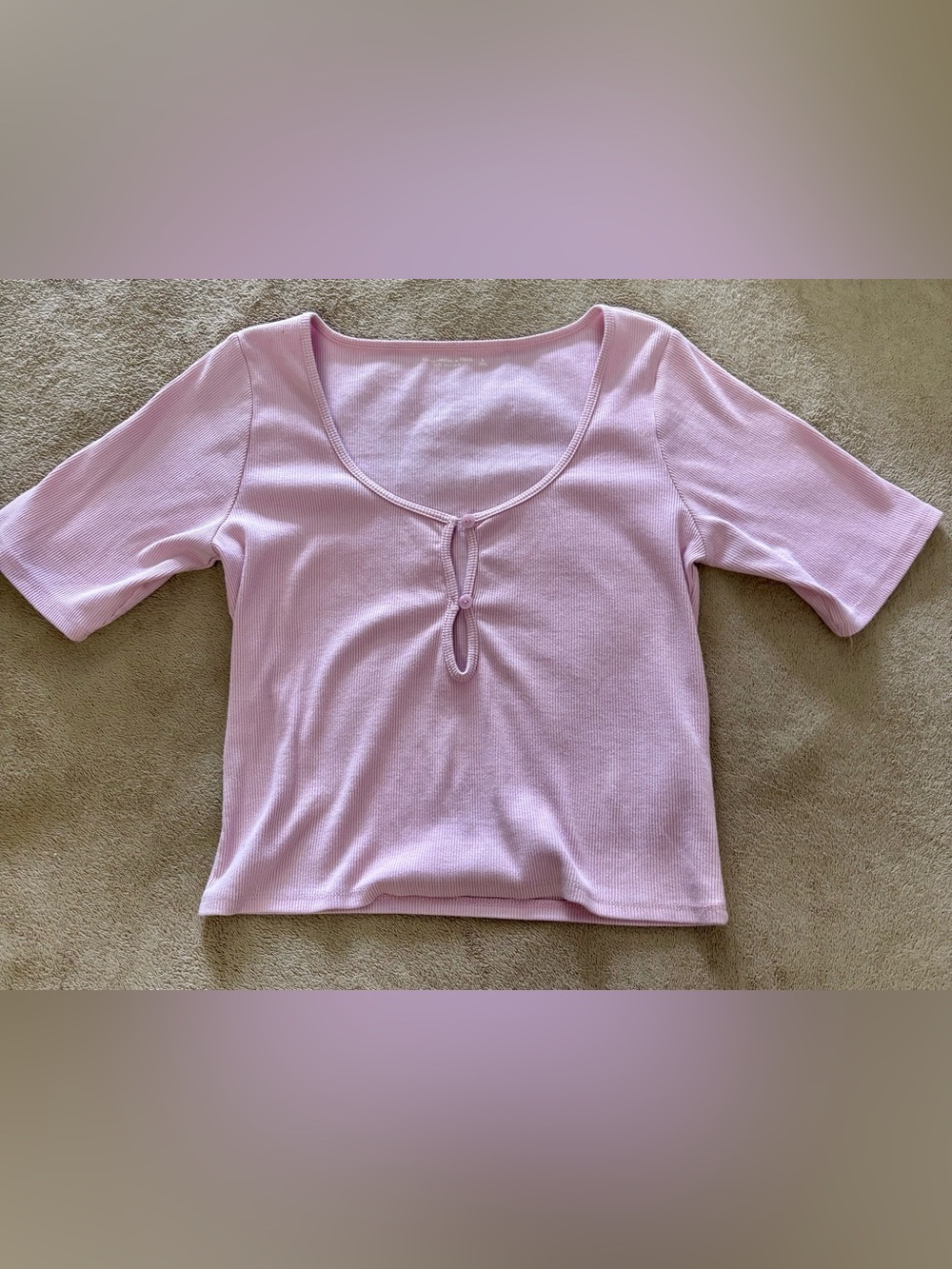 Abercrombie & Fitch Light Pink Ribbed Button Keyhole Crop Top